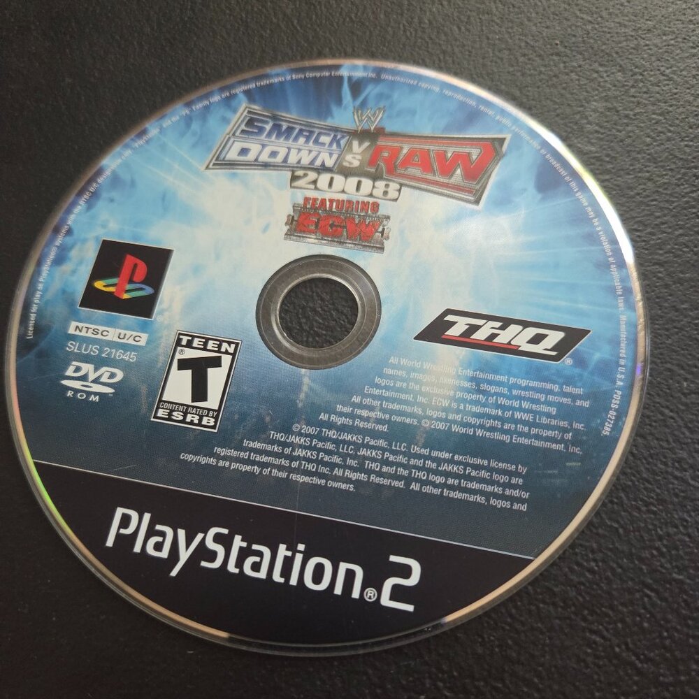 Sony PlayStation 2 All THQ Smack Down vs RAW 2008 disk only good condition